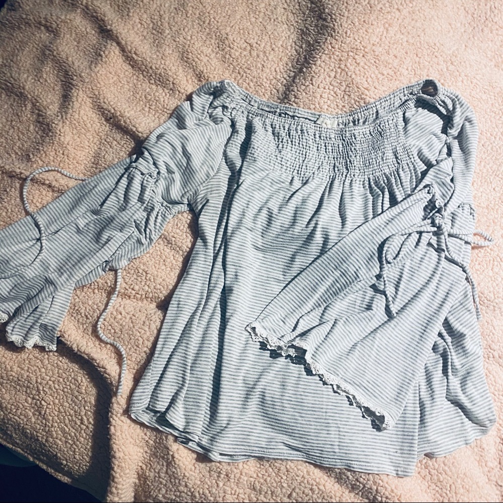 Tie sleeve stripped boho blouse